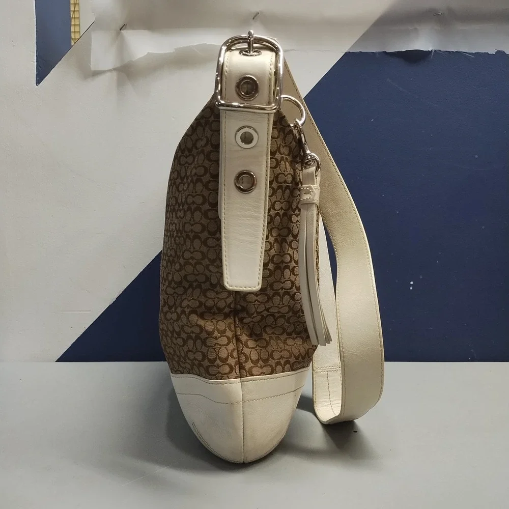 Coach Signature Shoulder Bag Women Multi Printed Leather Canvas Detachable Strap